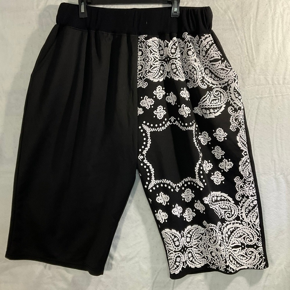 Shred Crowd Bandana Paisley Split Shorts Men 5X Black White Streetwear XN55-72BK